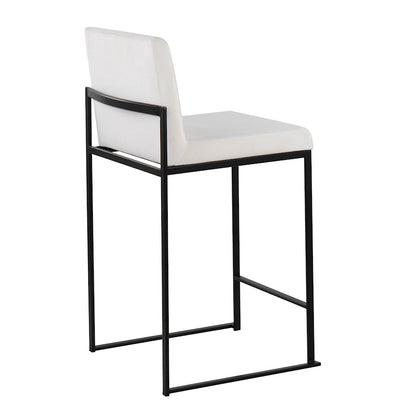 LumiSource Fuji High Back Counter Stool Set of 2 | White Velvet on Black Steel Frame | Kitchen Island & Breakfast Bar Seating | Model B26-FUJIHBBKVW2