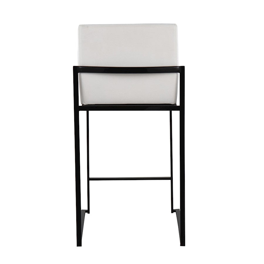 LumiSource Fuji High Back Counter Stool Set of 2 | White Velvet on Black Steel Frame | Kitchen Island & Breakfast Bar Seating | Model B26-FUJIHBBKVW2