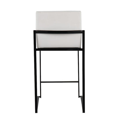 LumiSource Fuji High Back Counter Stool Set of 2 | White Velvet on Black Steel Frame | Kitchen Island & Breakfast Bar Seating | Model B26-FUJIHBBKVW2