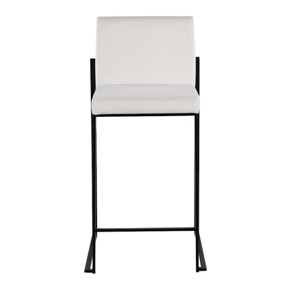LumiSource Fuji High Back Counter Stool Set of 2 | White Velvet on Black Steel Frame | Kitchen Island & Breakfast Bar Seating | Model B26-FUJIHBBKVW2