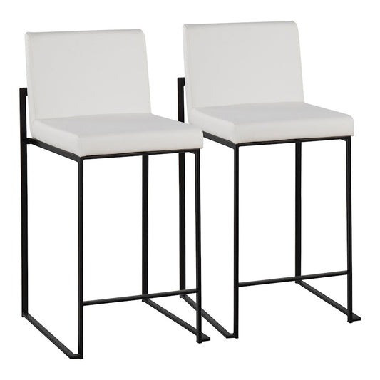 LumiSource Fuji High Back Counter Stool Set of 2 | White PU on Black Steel Frame | Kitchen Island & Breakfast Bar Seating | Model B26-FUJIHBBKW2