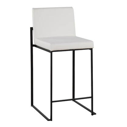 LumiSource Fuji High Back Counter Stool Set of 2 | White PU on Black Steel Frame | Kitchen Island & Breakfast Bar Seating | Model B26-FUJIHBBKW2