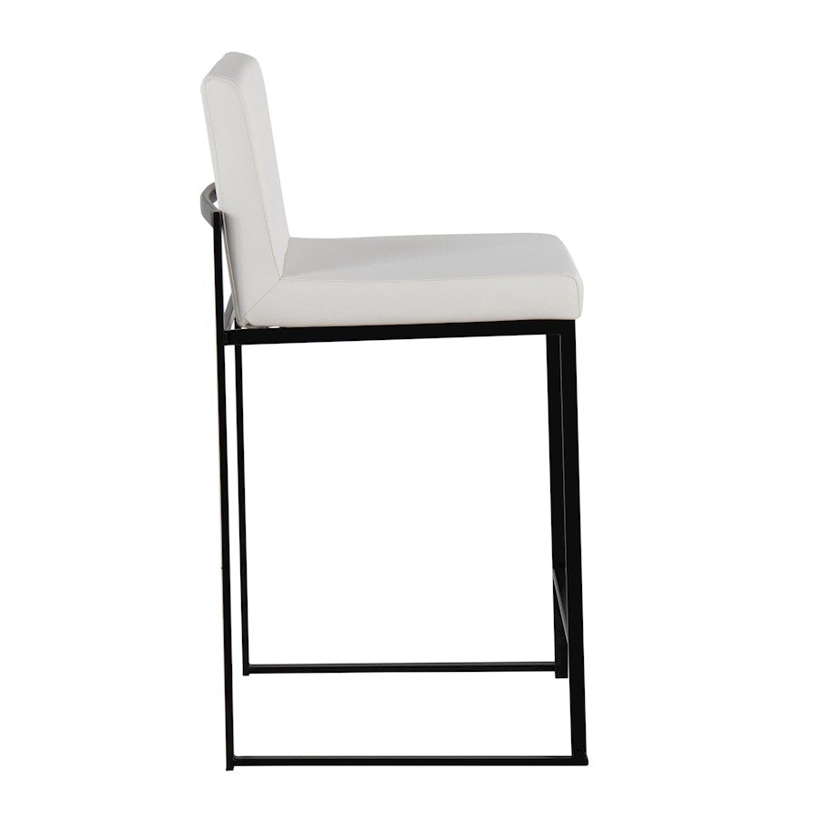 LumiSource Fuji High Back Counter Stool Set of 2 | White PU on Black Steel Frame | Kitchen Island & Breakfast Bar Seating | Model B26-FUJIHBBKW2