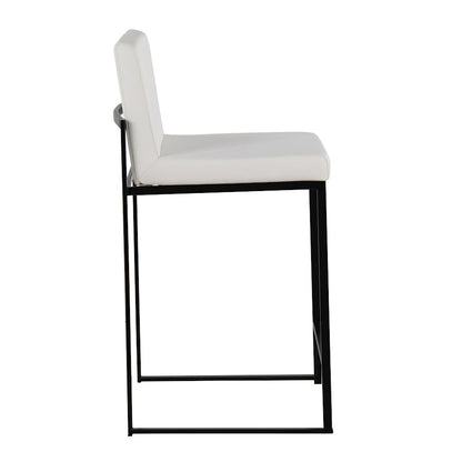LumiSource Fuji High Back Counter Stool Set of 2 | White PU on Black Steel Frame | Kitchen Island & Breakfast Bar Seating | Model B26-FUJIHBBKW2