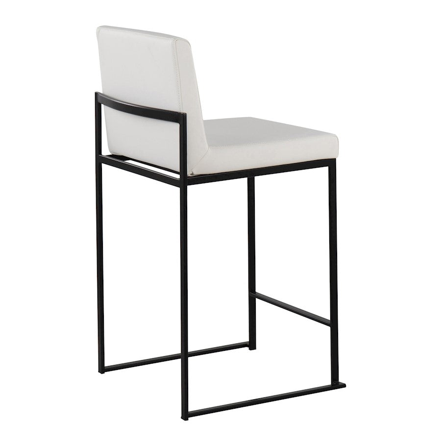 LumiSource Fuji High Back Counter Stool Set of 2 | White PU on Black Steel Frame | Kitchen Island & Breakfast Bar Seating | Model B26-FUJIHBBKW2