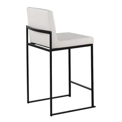 LumiSource Fuji High Back Counter Stool Set of 2 | White PU on Black Steel Frame | Kitchen Island & Breakfast Bar Seating | Model B26-FUJIHBBKW2