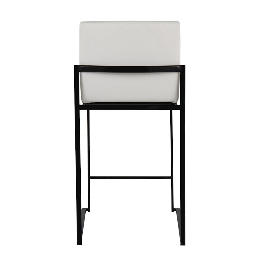 LumiSource Fuji High Back Counter Stool Set of 2 | White PU on Black Steel Frame | Kitchen Island & Breakfast Bar Seating | Model B26-FUJIHBBKW2