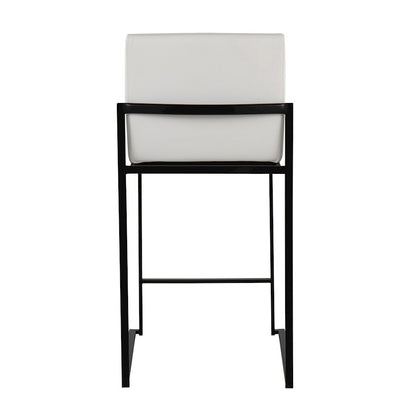 LumiSource Fuji High Back Counter Stool Set of 2 | White PU on Black Steel Frame | Kitchen Island & Breakfast Bar Seating | Model B26-FUJIHBBKW2