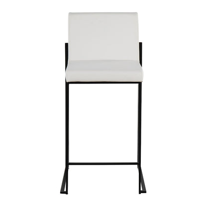 LumiSource Fuji High Back Counter Stool Set of 2 | White PU on Black Steel Frame | Kitchen Island & Breakfast Bar Seating | Model B26-FUJIHBBKW2