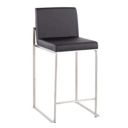 LumiSource Fuji High Back Counter Stool Set of 2 | Contemporary Black PU on Brushed Stainless Steel | Kitchen Island | Model B26-FUJIHBSSBK2