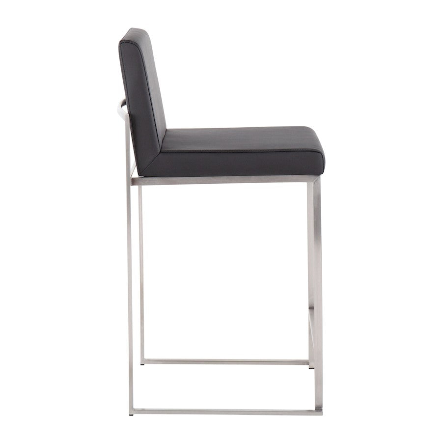LumiSource Fuji High Back Counter Stool Set of 2 | Contemporary Black PU on Brushed Stainless Steel | Kitchen Island | Model B26-FUJIHBSSBK2