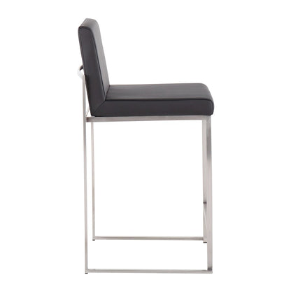 LumiSource Fuji High Back Counter Stool Set of 2 | Contemporary Black PU on Brushed Stainless Steel | Kitchen Island | Model B26-FUJIHBSSBK2