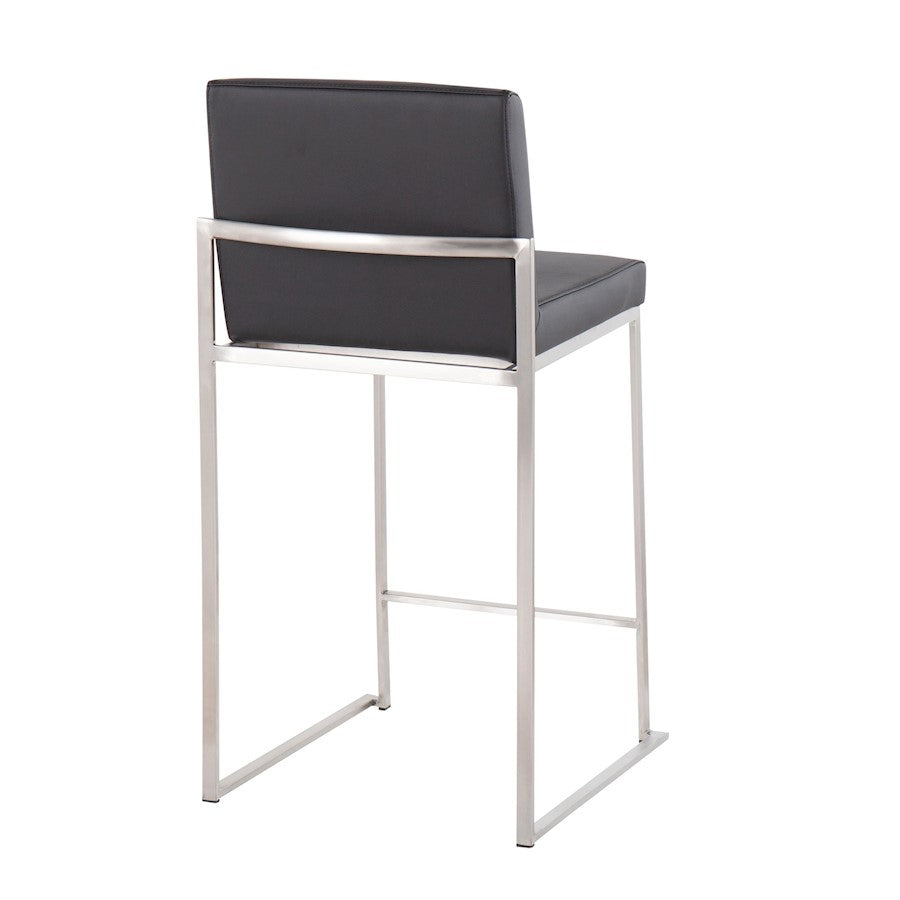 LumiSource Fuji High Back Counter Stool Set of 2 | Contemporary Black PU on Brushed Stainless Steel | Kitchen Island | Model B26-FUJIHBSSBK2