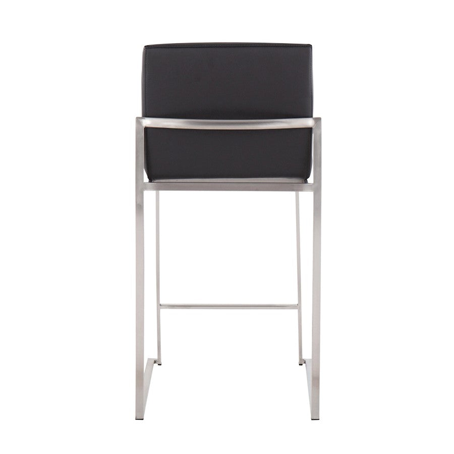 LumiSource Fuji High Back Counter Stool Set of 2 | Contemporary Black PU on Brushed Stainless Steel | Kitchen Island | Model B26-FUJIHBSSBK2