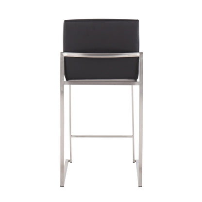 LumiSource Fuji High Back Counter Stool Set of 2 | Contemporary Black PU on Brushed Stainless Steel | Kitchen Island | Model B26-FUJIHBSSBK2
