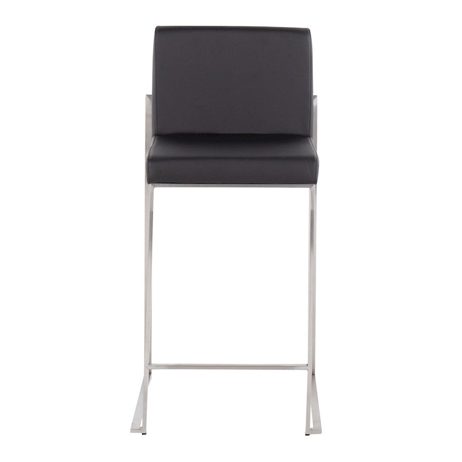 LumiSource Fuji High Back Counter Stool Set of 2 | Contemporary Black PU on Brushed Stainless Steel | Kitchen Island | Model B26-FUJIHBSSBK2