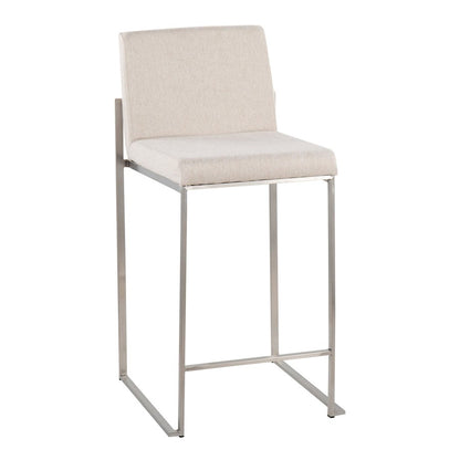 LumiSource Fuji High Back Counter Stool Set of 2 | Contemporary Beige Fabric on Brushed Stainless Steel | Kitchen Island | Model B26-FUJIHBSSFBG2