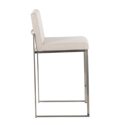 LumiSource Fuji High Back Counter Stool Set of 2 | Contemporary Beige Fabric on Brushed Stainless Steel | Kitchen Island | Model B26-FUJIHBSSFBG2