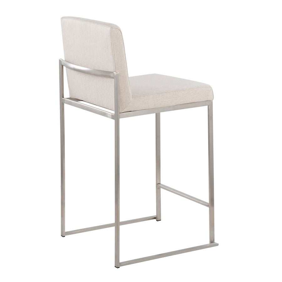 LumiSource Fuji High Back Counter Stool Set of 2 | Contemporary Beige Fabric on Brushed Stainless Steel | Kitchen Island | Model B26-FUJIHBSSFBG2