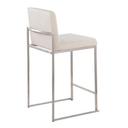 LumiSource Fuji High Back Counter Stool Set of 2 | Contemporary Beige Fabric on Brushed Stainless Steel | Kitchen Island | Model B26-FUJIHBSSFBG2
