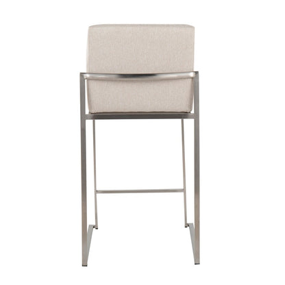 LumiSource Fuji High Back Counter Stool Set of 2 | Contemporary Beige Fabric on Brushed Stainless Steel | Kitchen Island | Model B26-FUJIHBSSFBG2