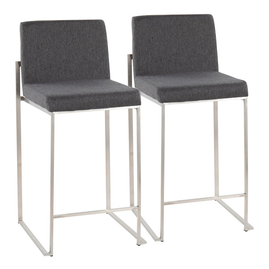LumiSource Fuji High Back Counter Stool Set of 2 | Contemporary Charcoal Fabric on Brushed Stainless Steel | Kitchen | Model B26-FUJIHBSSFCHAR2
