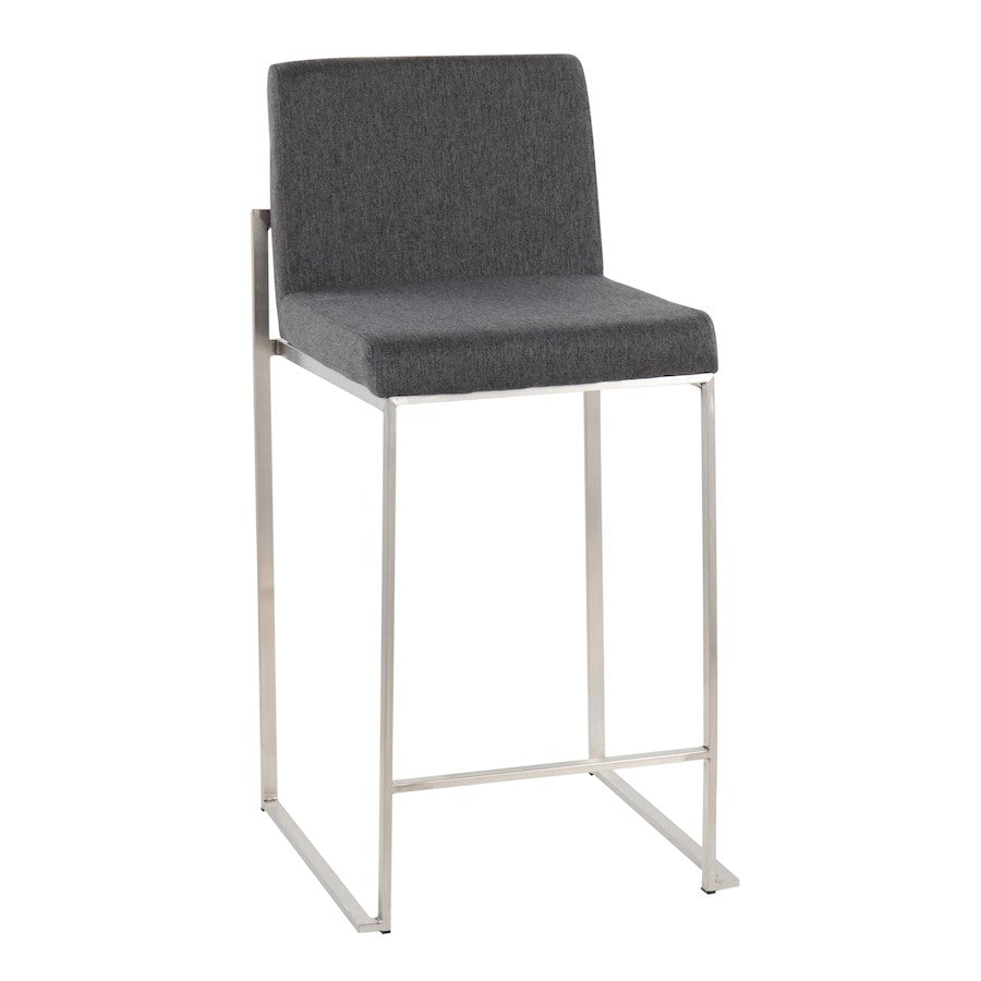 LumiSource Fuji High Back Counter Stool Set of 2 | Contemporary Charcoal Fabric on Brushed Stainless Steel | Kitchen | Model B26-FUJIHBSSFCHAR2