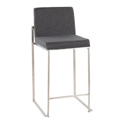 LumiSource Fuji High Back Counter Stool Set of 2 | Contemporary Charcoal Fabric on Brushed Stainless Steel | Kitchen | Model B26-FUJIHBSSFCHAR2
