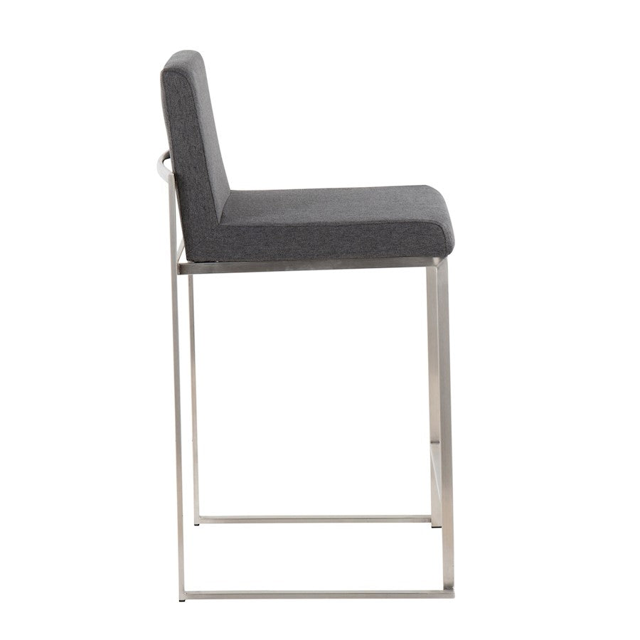 LumiSource Fuji High Back Counter Stool Set of 2 | Contemporary Charcoal Fabric on Brushed Stainless Steel | Kitchen | Model B26-FUJIHBSSFCHAR2