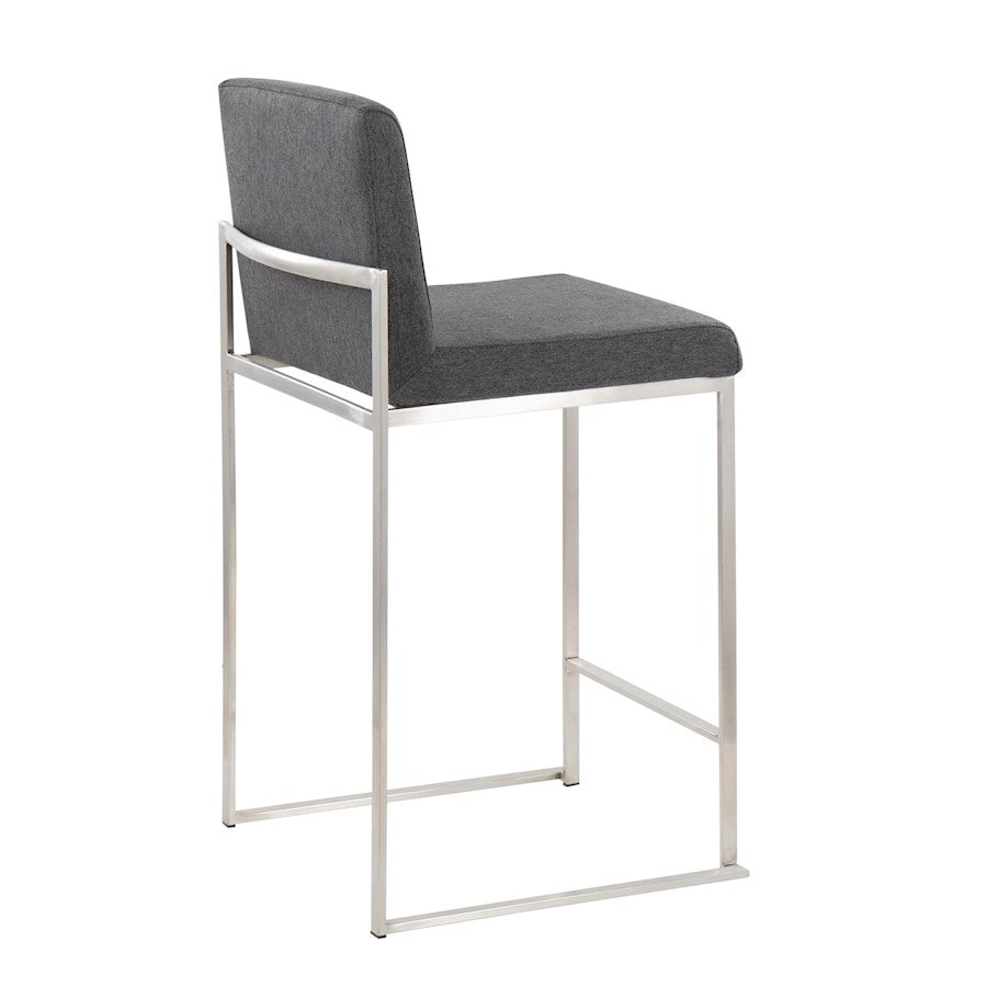 LumiSource Fuji High Back Counter Stool Set of 2 | Contemporary Charcoal Fabric on Brushed Stainless Steel | Kitchen | Model B26-FUJIHBSSFCHAR2