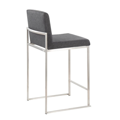 LumiSource Fuji High Back Counter Stool Set of 2 | Contemporary Charcoal Fabric on Brushed Stainless Steel | Kitchen | Model B26-FUJIHBSSFCHAR2
