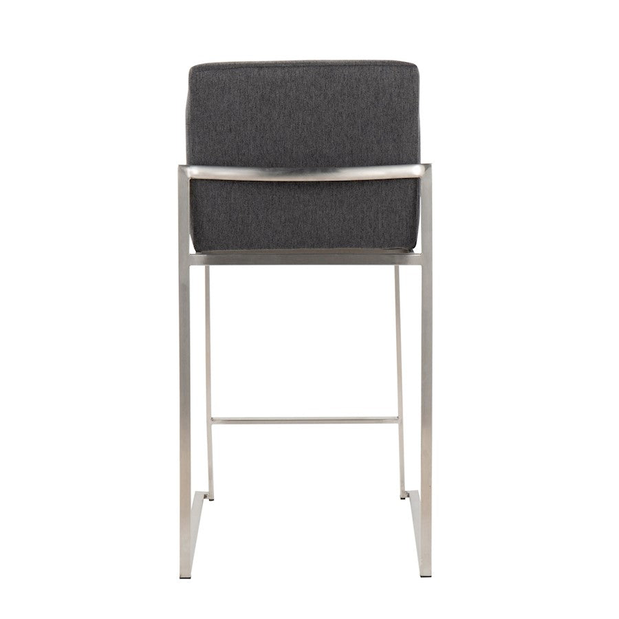 LumiSource Fuji High Back Counter Stool Set of 2 | Contemporary Charcoal Fabric on Brushed Stainless Steel | Kitchen | Model B26-FUJIHBSSFCHAR2