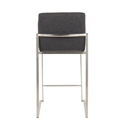 LumiSource Fuji High Back Counter Stool Set of 2 | Contemporary Charcoal Fabric on Brushed Stainless Steel | Kitchen | Model B26-FUJIHBSSFCHAR2