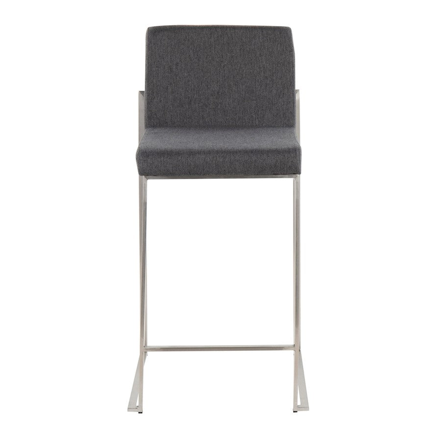 LumiSource Fuji High Back Counter Stool Set of 2 | Contemporary Charcoal Fabric on Brushed Stainless Steel | Kitchen | Model B26-FUJIHBSSFCHAR2