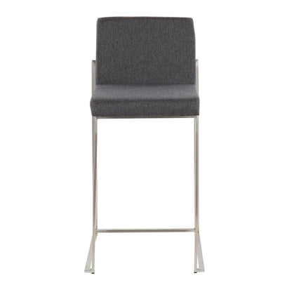 LumiSource Fuji High Back Counter Stool Set of 2 | Contemporary Charcoal Fabric on Brushed Stainless Steel | Kitchen | Model B26-FUJIHBSSFCHAR2