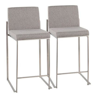 LumiSource Fuji High Back Counter Stool Set of 2 | Contemporary Grey Fabric on Brushed Stainless Steel | Kitchen Island | Model B26-FUJIHBSSFGY2
