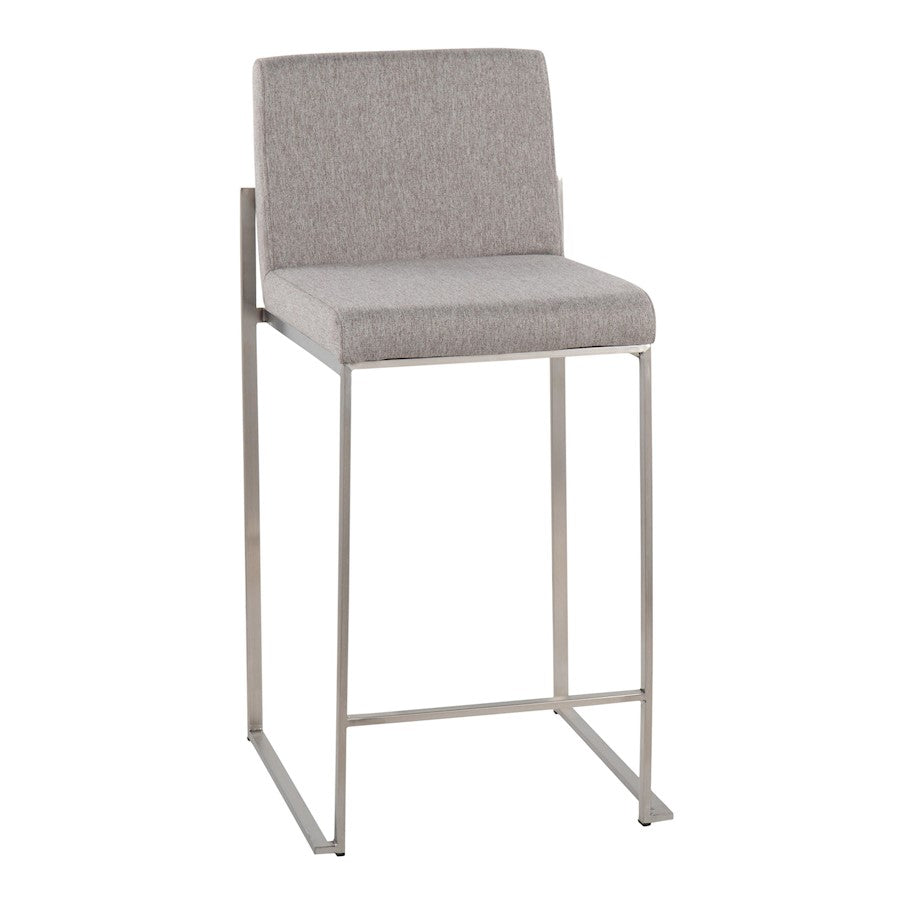 LumiSource Fuji High Back Counter Stool Set of 2 | Contemporary Grey Fabric on Brushed Stainless Steel | Kitchen Island | Model B26-FUJIHBSSFGY2