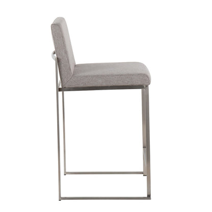 LumiSource Fuji High Back Counter Stool Set of 2 | Contemporary Grey Fabric on Brushed Stainless Steel | Kitchen Island | Model B26-FUJIHBSSFGY2