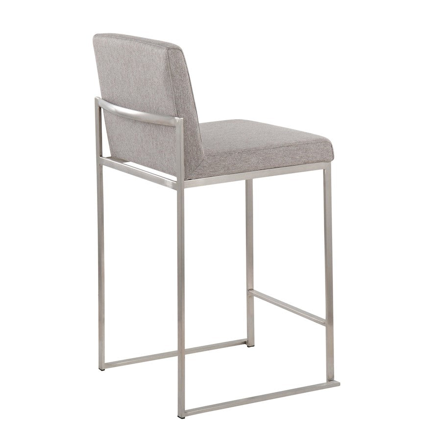 LumiSource Fuji High Back Counter Stool Set of 2 | Contemporary Grey Fabric on Brushed Stainless Steel | Kitchen Island | Model B26-FUJIHBSSFGY2