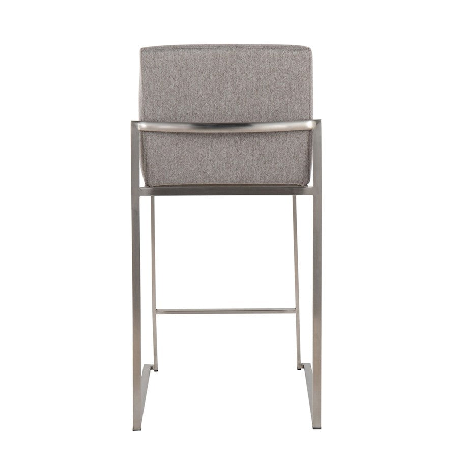 LumiSource Fuji High Back Counter Stool Set of 2 | Contemporary Grey Fabric on Brushed Stainless Steel | Kitchen Island | Model B26-FUJIHBSSFGY2