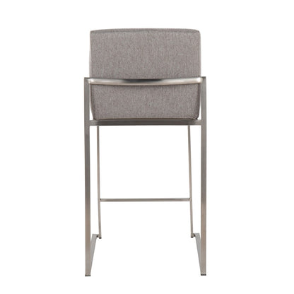 LumiSource Fuji High Back Counter Stool Set of 2 | Contemporary Grey Fabric on Brushed Stainless Steel | Kitchen Island | Model B26-FUJIHBSSFGY2