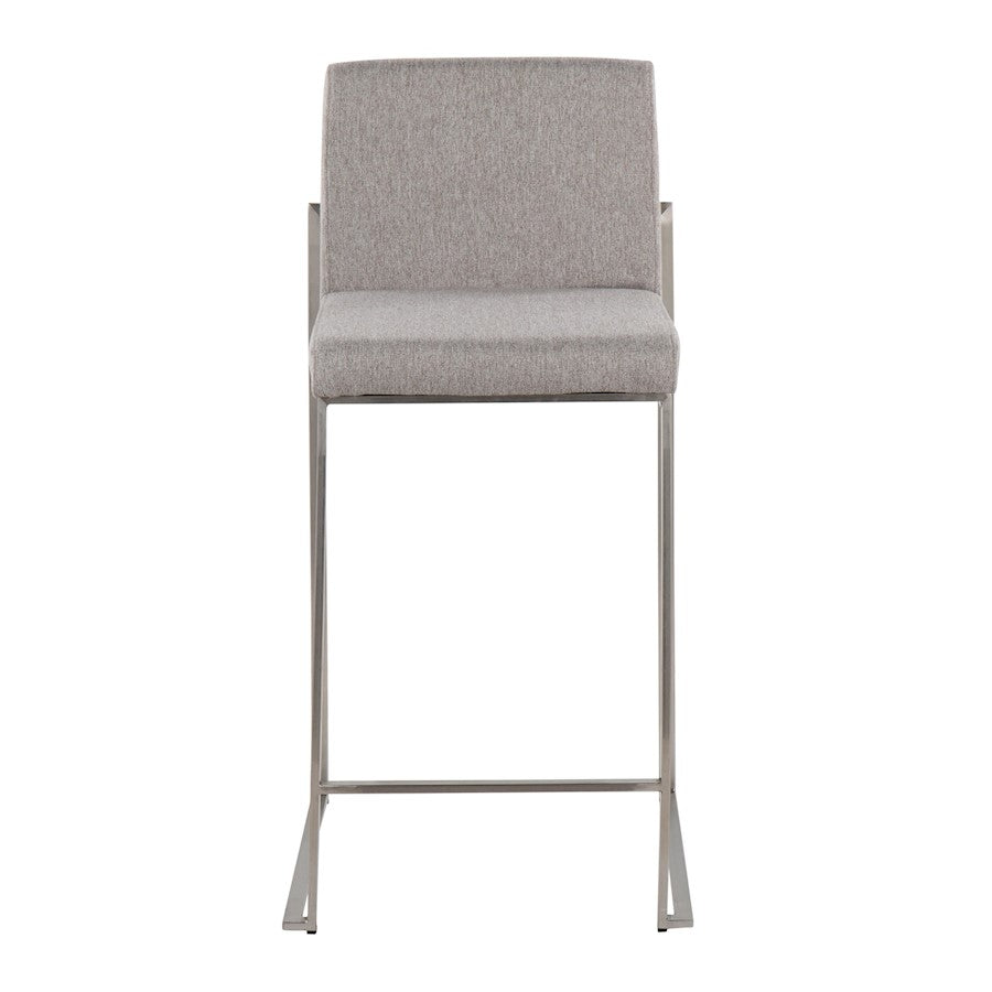 LumiSource Fuji High Back Counter Stool Set of 2 | Contemporary Grey Fabric on Brushed Stainless Steel | Kitchen Island | Model B26-FUJIHBSSFGY2