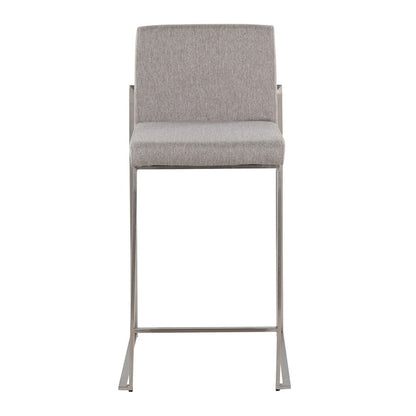 LumiSource Fuji High Back Counter Stool Set of 2 | Contemporary Grey Fabric on Brushed Stainless Steel | Kitchen Island | Model B26-FUJIHBSSFGY2
