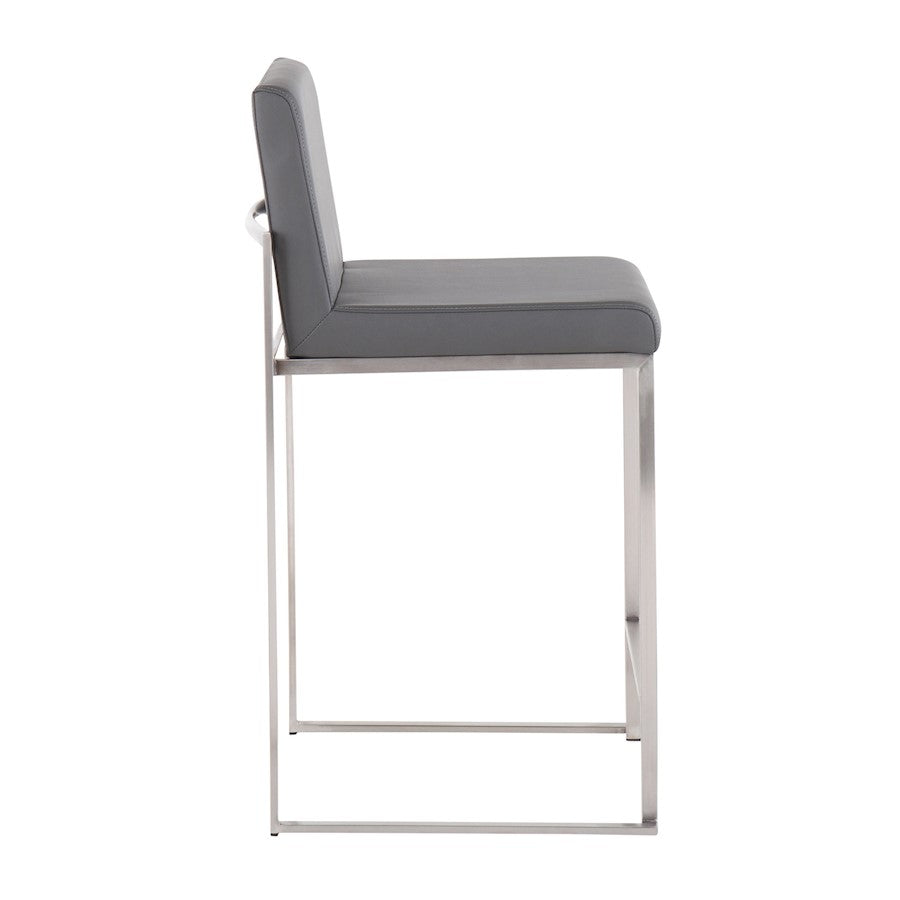 LumiSource Fuji High Back Counter Stool Set of 2 | Contemporary Brushed Stainless Steel and Grey PU | Kitchen Island | Model B26-FUJIHBSSGY2