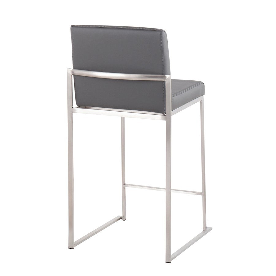 LumiSource Fuji High Back Counter Stool Set of 2 | Contemporary Brushed Stainless Steel and Grey PU | Kitchen Island | Model B26-FUJIHBSSGY2