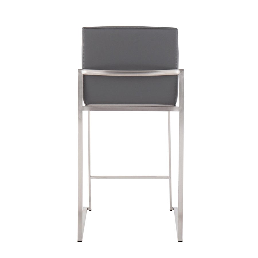 LumiSource Fuji High Back Counter Stool Set of 2 | Contemporary Brushed Stainless Steel and Grey PU | Kitchen Island | Model B26-FUJIHBSSGY2