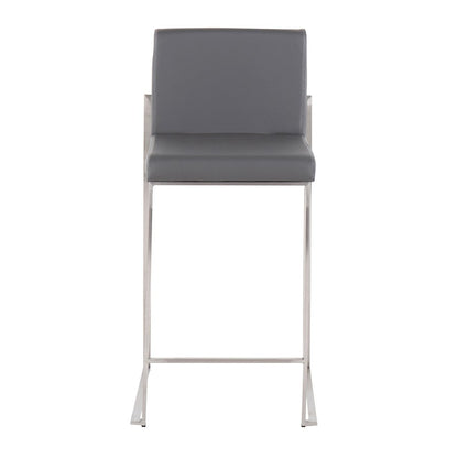 LumiSource Fuji High Back Counter Stool Set of 2 | Contemporary Brushed Stainless Steel and Grey PU | Kitchen Island | Model B26-FUJIHBSSGY2