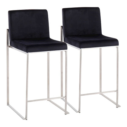 LumiSource Fuji High Back Counter Stool Set of 2 | Contemporary Brushed Stainless Steel and Black Velvet | Kitchen Island | Model B26-FUJIHBSSVBK2