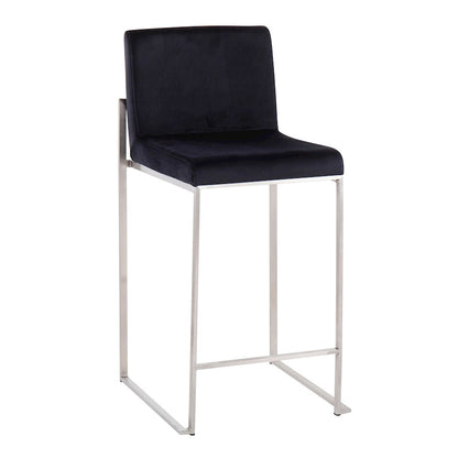 LumiSource Fuji High Back Counter Stool Set of 2 | Contemporary Brushed Stainless Steel and Black Velvet | Kitchen Island | Model B26-FUJIHBSSVBK2