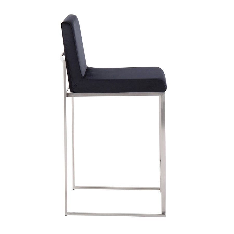 LumiSource Fuji High Back Counter Stool Set of 2 | Contemporary Brushed Stainless Steel and Black Velvet | Kitchen Island | Model B26-FUJIHBSSVBK2